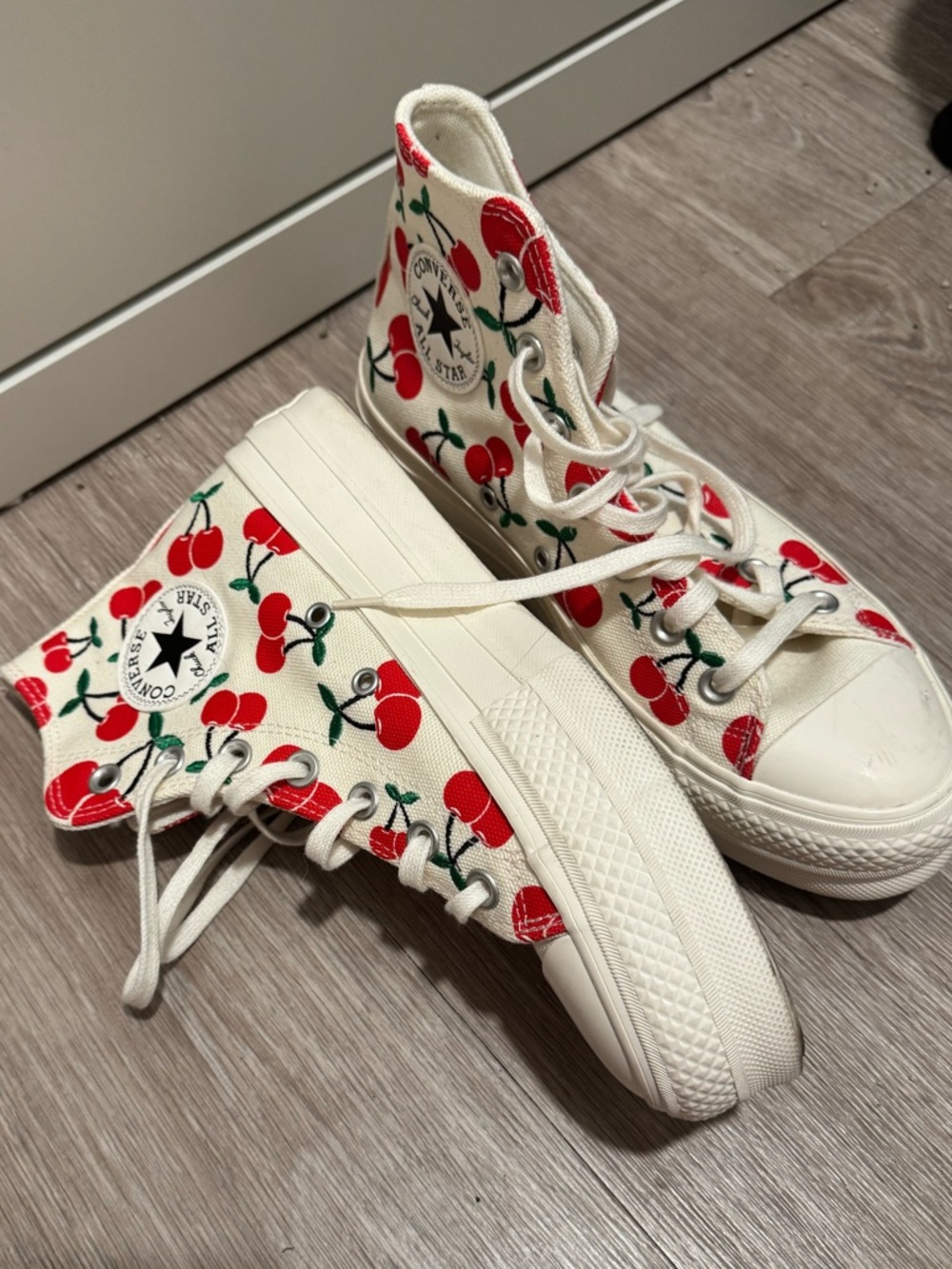 Converse High-Top Sneakers in Cream with Red Cherry Print